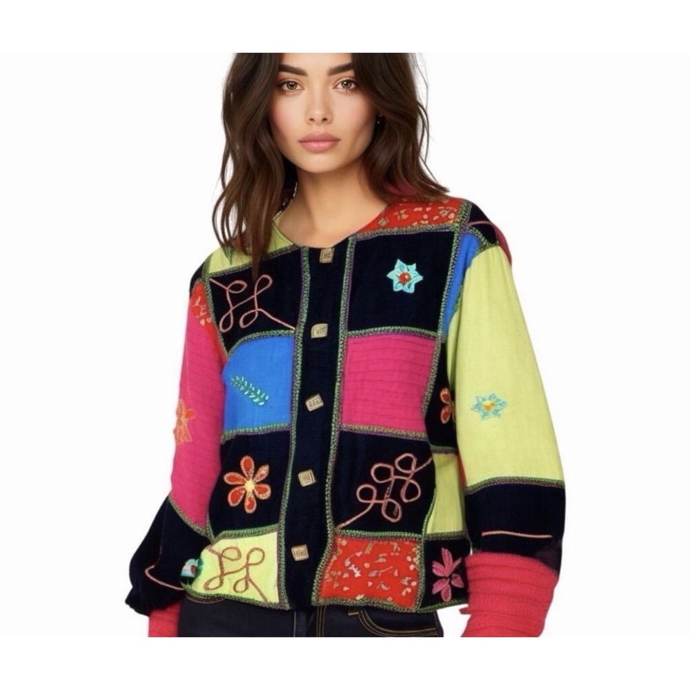 Patchwork Multicolor M Artsy Eclectic Unique Colorful Granny Jacket Sara Studio